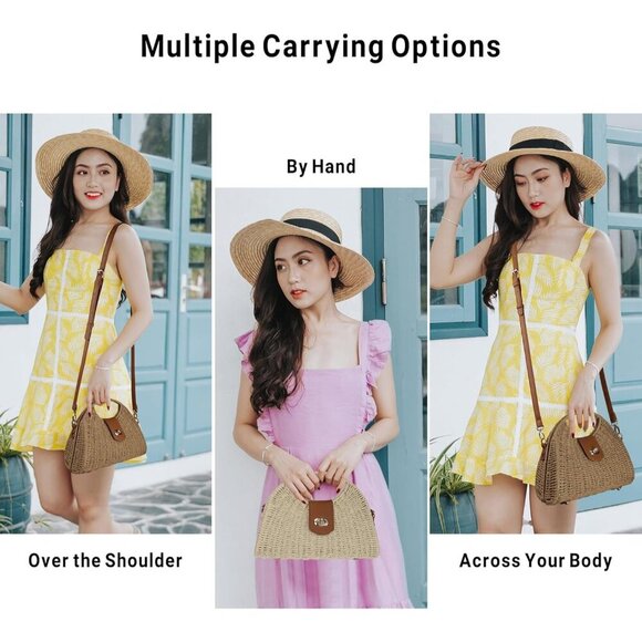 Women Straw Beach Bag Handwoven Crossbody Summer Purse with Adjustable Strap - Picture 7 of 7